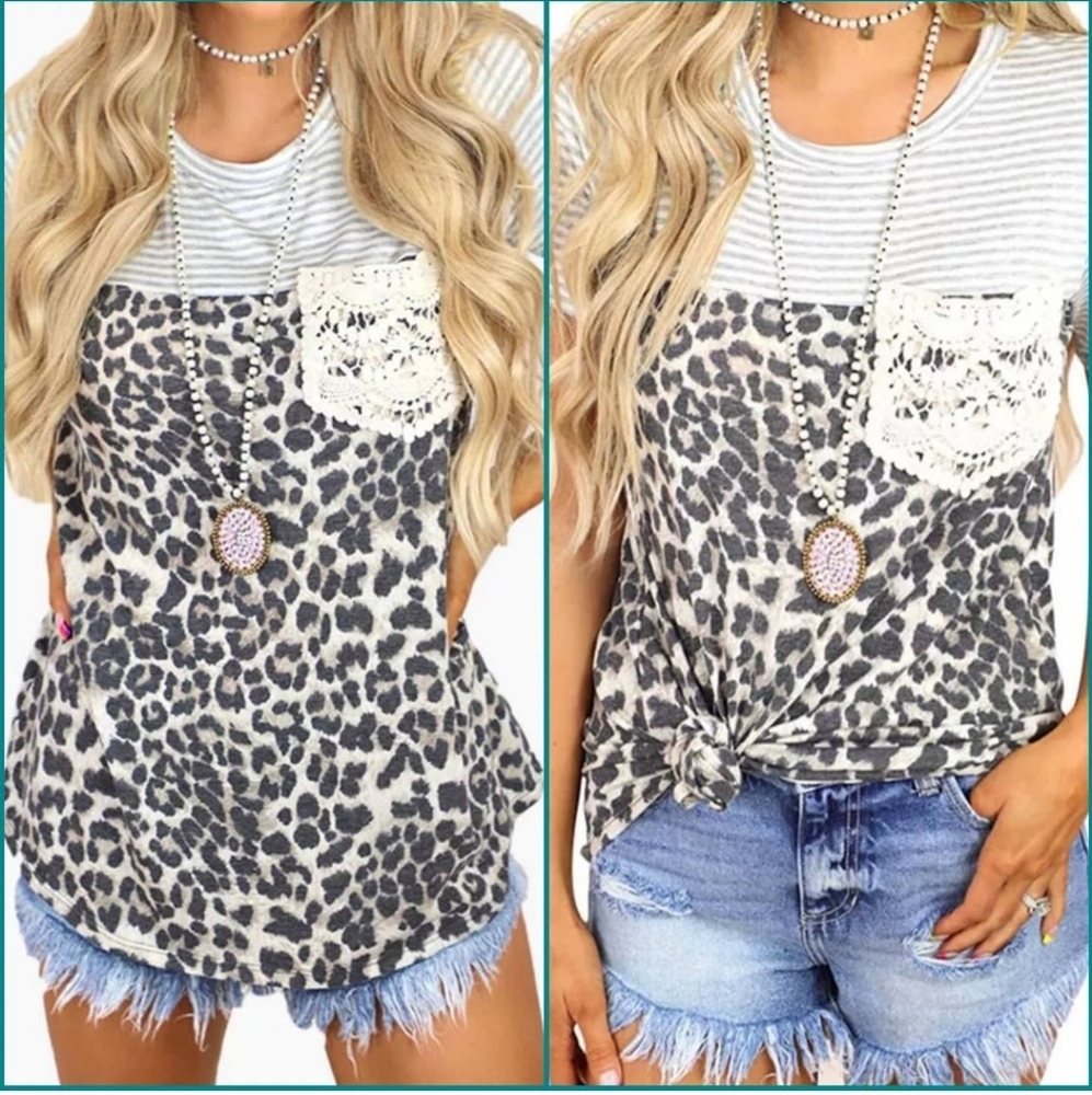 Leopard pocket tee, size medium